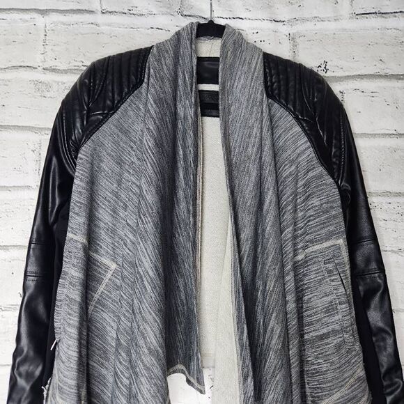 BlankNYC Waterfall Faux Leather Knit Drape Jacket Black Gray Size Small - Picture 2 of 15